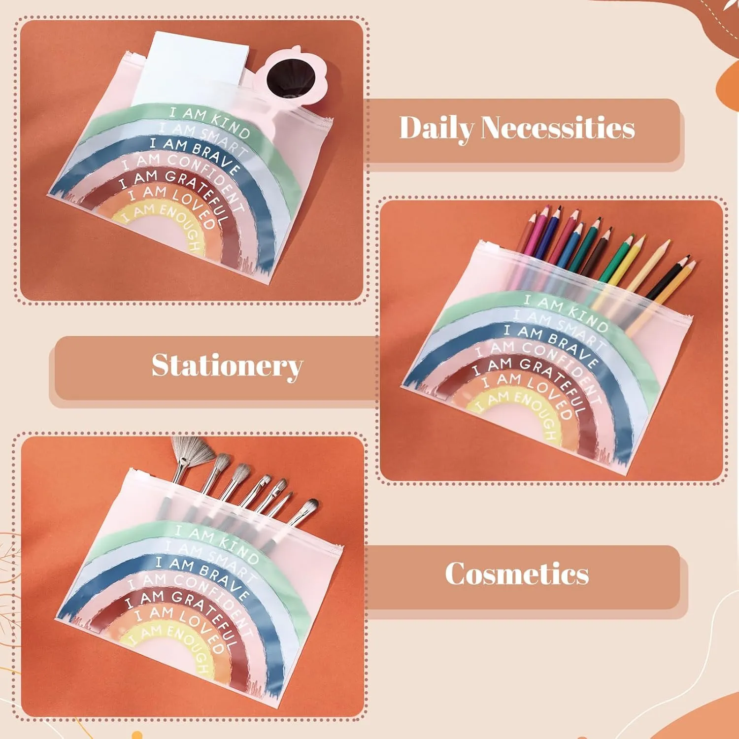Reginary 100 Pcs Inspirational Gifts for Girls Women Travel Cheer Makeup Bag Bulk Loved Quotes Cosmetic Bags with Zipper Thank You Encouragement Birthday Gift Bag(Inspirational)