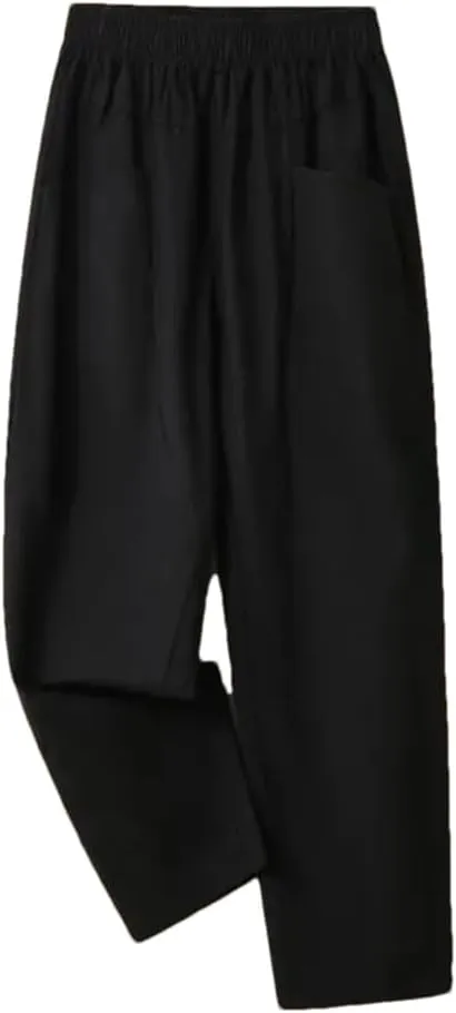 Rfmfkkg Women's Cotton Linen Solid Casual Pants Elastic High Waist Pockets Ankle-Length Harem Pants