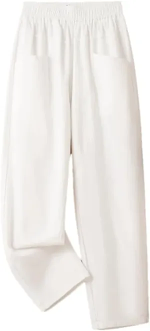 Rfmfkkg Women's Cotton Linen Solid Casual Pants Elastic High Waist Pockets Ankle-Length Harem Pants