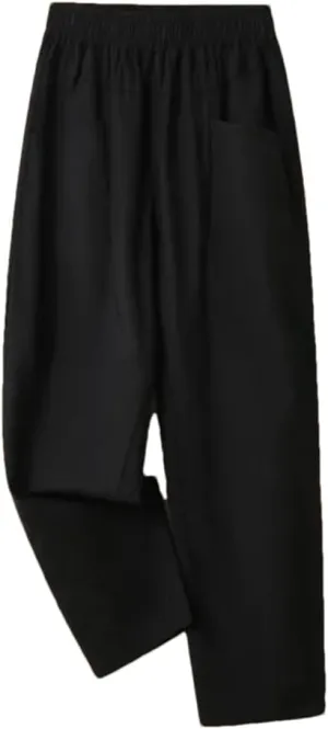 Rfmfkkg Women's Cotton Linen Solid Casual Pants Elastic High Waist Pockets Ankle-Length Harem Pants