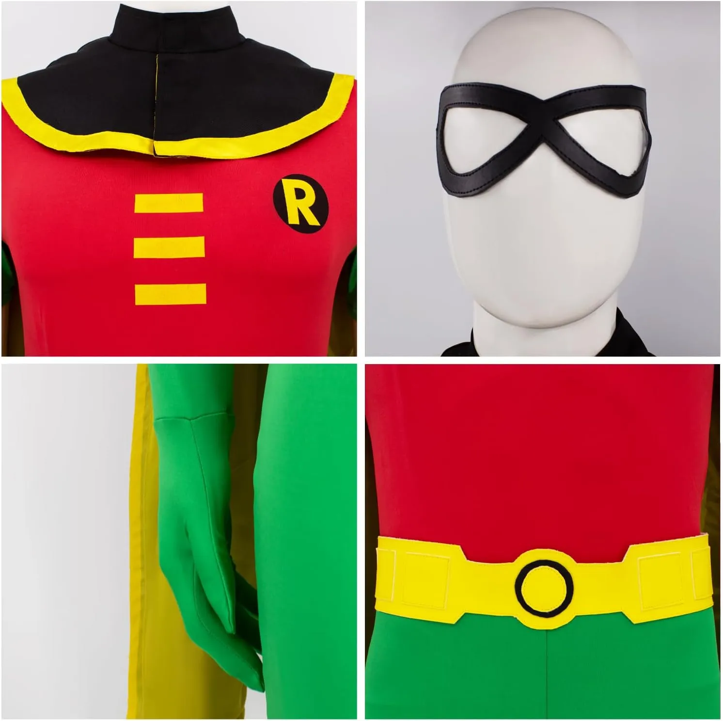 Robin Costume for Men Deluxe Jumpsuit Cloak with Gloves Belt Eye Mask Halloween Cosplay Bodysuit Full Set