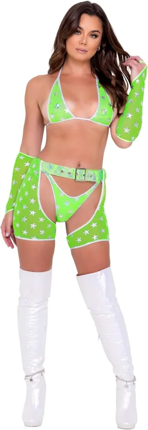 Roma Women's Standard Sheer Mesh with Stars Print Chaps for Rave/Festival