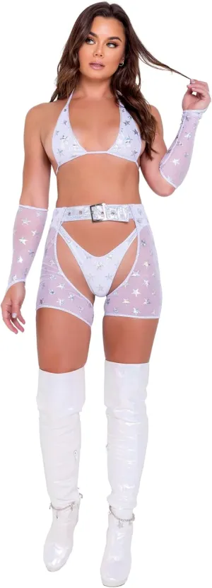 Roma Women's Standard Sheer Mesh with Stars Print Chaps for Rave/Festival