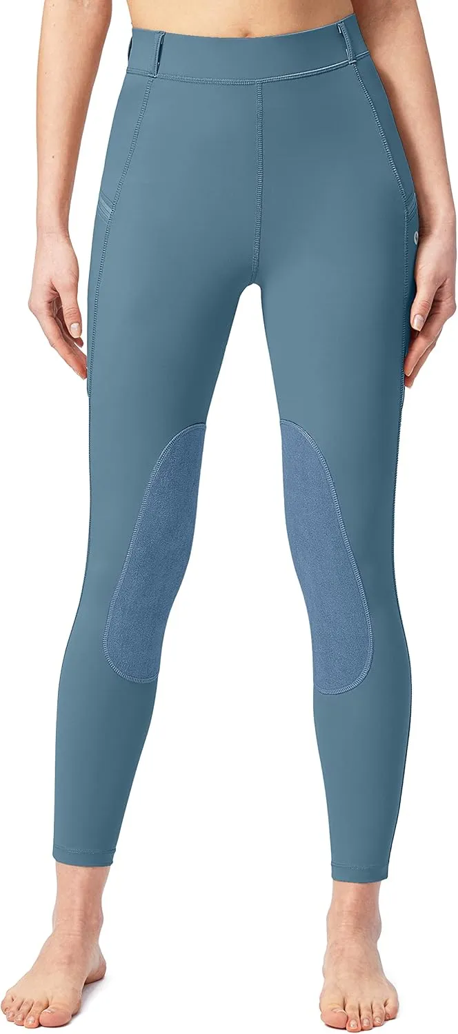 SANTINY Women's Horse Riding Pants with Zipper Pockets Knee-Patch Schooling Tights Equestrian Breeches for Women
