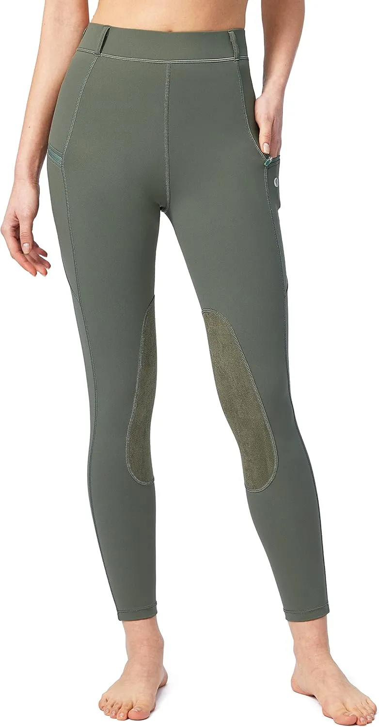SANTINY Women's Horse Riding Pants with Zipper Pockets Knee-Patch Schooling Tights Equestrian Breeches for Women