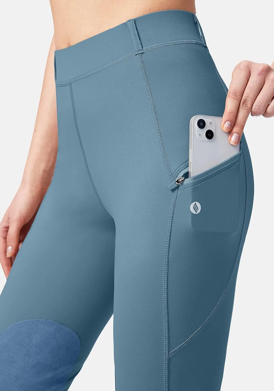 SANTINY Women's Horse Riding Pants with Zipper Pockets Knee-Patch Schooling Tights Equestrian Breeches for Women