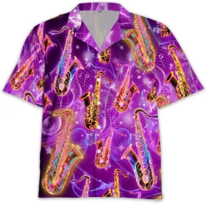 Saxophone Hawaiian Shirts for Men - Musics Lover Button Down Mens Shirts Short Sleeve Luau Beach Shirt