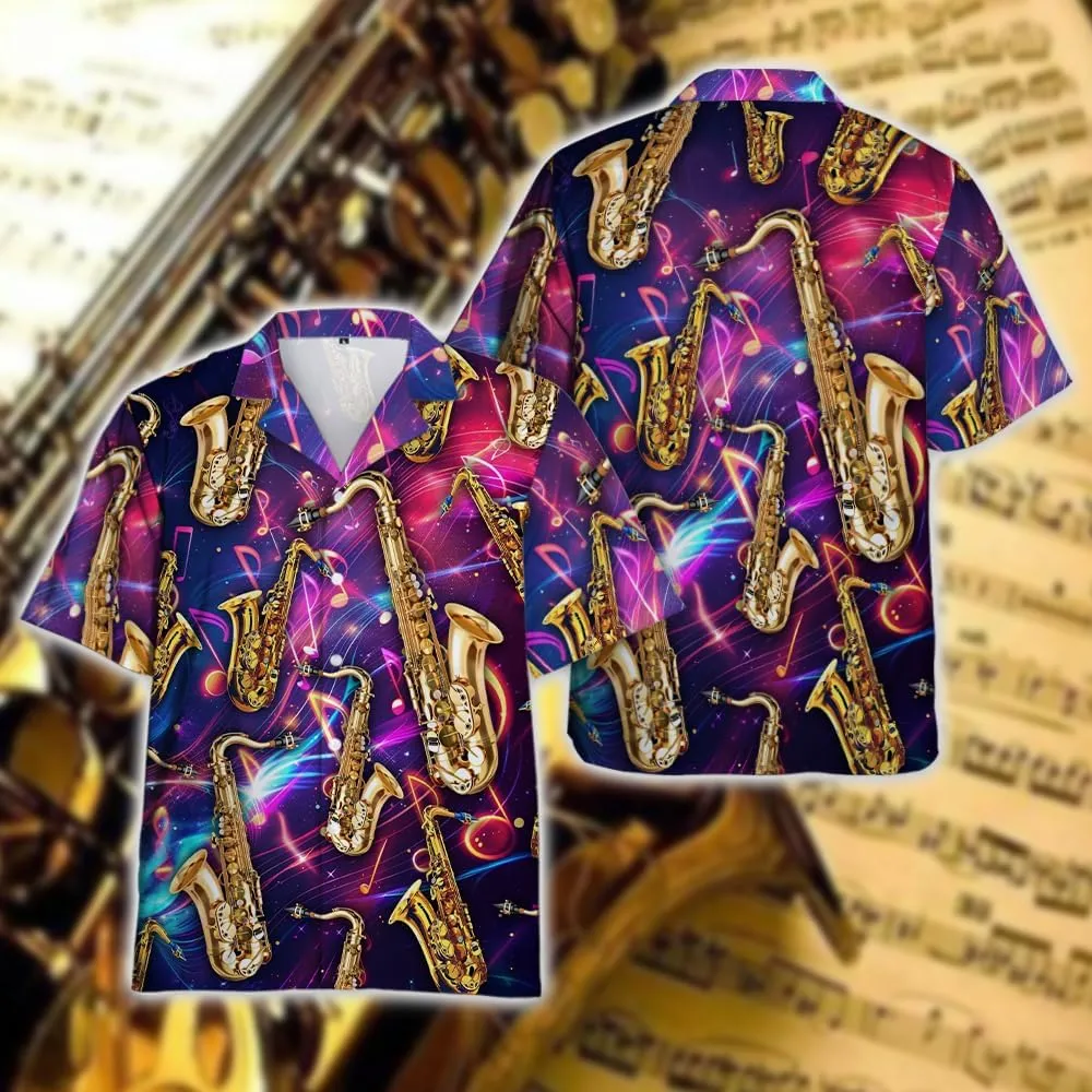 Saxophone Hawaiian Shirts for Men - Musics Lover Button Down Mens Shirts Short Sleeve Luau Beach Shirt