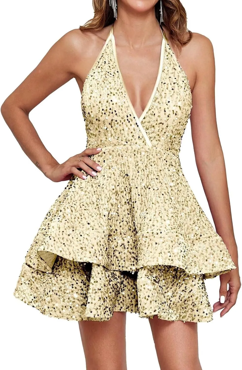 Sequins Homecoming Dresses for Teens V Neck Short Prom Evening Graduation Cocktail Party Gowns ZX39