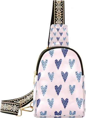 Small Sling Bag Waist Packs Leather Crossbody Packs Chest Bag Blue Hearts for Women Travel Belt Purse