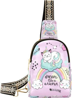 Small Sling Bag Waist Packs Leather Crossbody Packs Chest Bag Cat Dream Like Unicorn for Women Travel Belt Purse