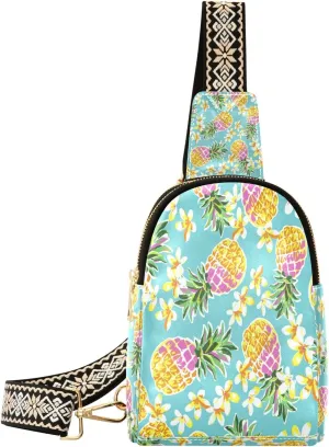 Small Sling Bag Waist Packs Leather Crossbody Packs Chest Bag Colorful Pineapple for Women Travel Belt Purse
