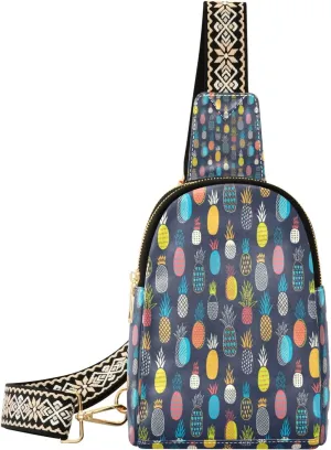 Small Sling Bag Waist Packs Leather Crossbody Packs Chest Bag Colorful Pineapple for Women Travel Belt Purse