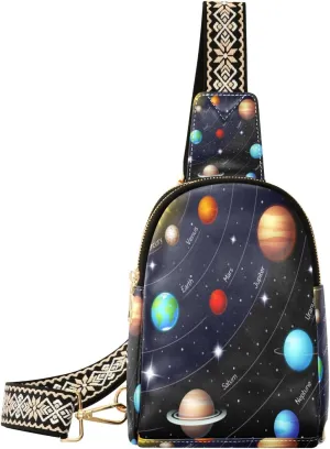 Small Sling Bag Waist Packs Leather Crossbody Packs Chest Bag Colorful Solar Glaxy for Women Travel Belt Purse