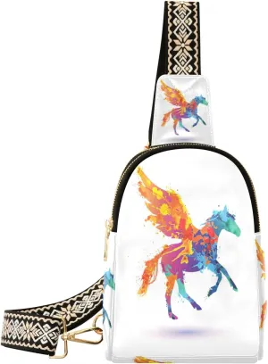 Small Sling Bag Waist Packs Leather Crossbody Packs Chest Bag Colorful Wings Unicorn for Women Travel Belt Purse