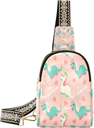 Small Sling Bag Waist Packs Leather Crossbody Packs Chest Bag Cute Dinosaur for Women Travel Belt Purse