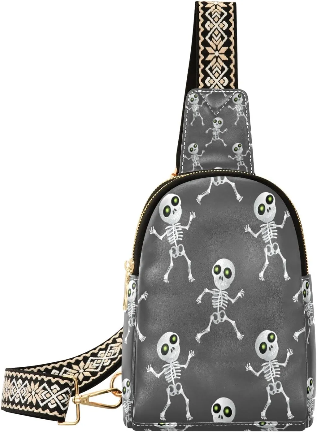 Small Sling Bag Waist Packs Leather Crossbody Packs Chest Bag Hallowmas Skull for Women Travel Belt Purse