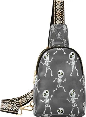 Small Sling Bag Waist Packs Leather Crossbody Packs Chest Bag Hallowmas Skull for Women Travel Belt Purse