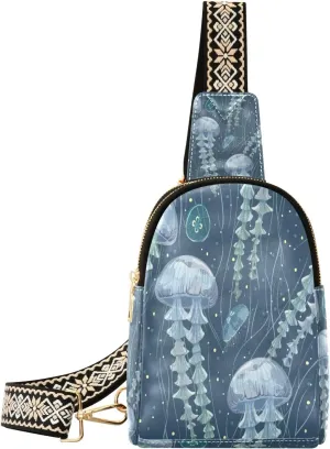 Small Sling Bag Waist Packs Leather Crossbody Packs Chest Bag Jellyfish for Women Travel Belt Purse
