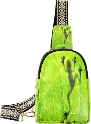 Small Sling Bag Waist Packs Leather Crossbody Packs Chest Bag Leaves Frog for Women Travel Belt Purse