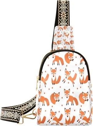 Small Sling Bag Waist Packs Leather Crossbody Packs Chest Bag Orange Fox for Women Travel Belt Purse
