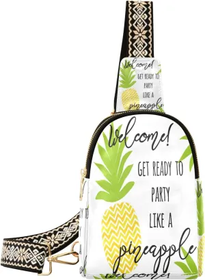 Small Sling Bag Waist Packs Leather Crossbody Packs Chest Bag Pineapple Party for Women Travel Belt Purse