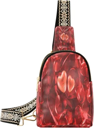 Small Sling Bag Waist Packs Leather Crossbody Packs Chest Bag Red Hearts for Women Travel Belt Purse