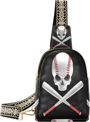 Small Sling Bag Waist Packs Leather Crossbody Packs Chest Bag Skull Baseball for Women Travel Belt Purse