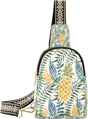 Small Sling Bag Waist Packs Leather Crossbody Packs Chest Bag Yellow Pineapple for Women Travel Belt Purse