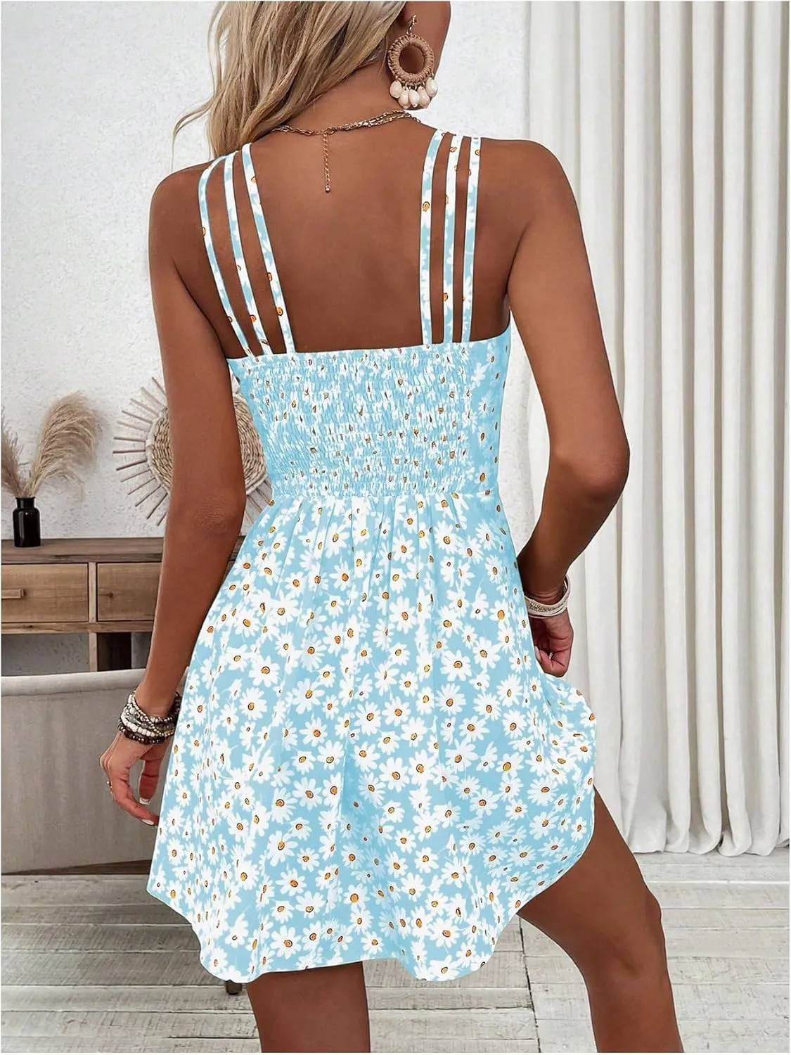 SOLY HUX Women's Floral Print Cami Dress Spaghetti Strap A Line Flowy Summer Mini Dresses Sundress