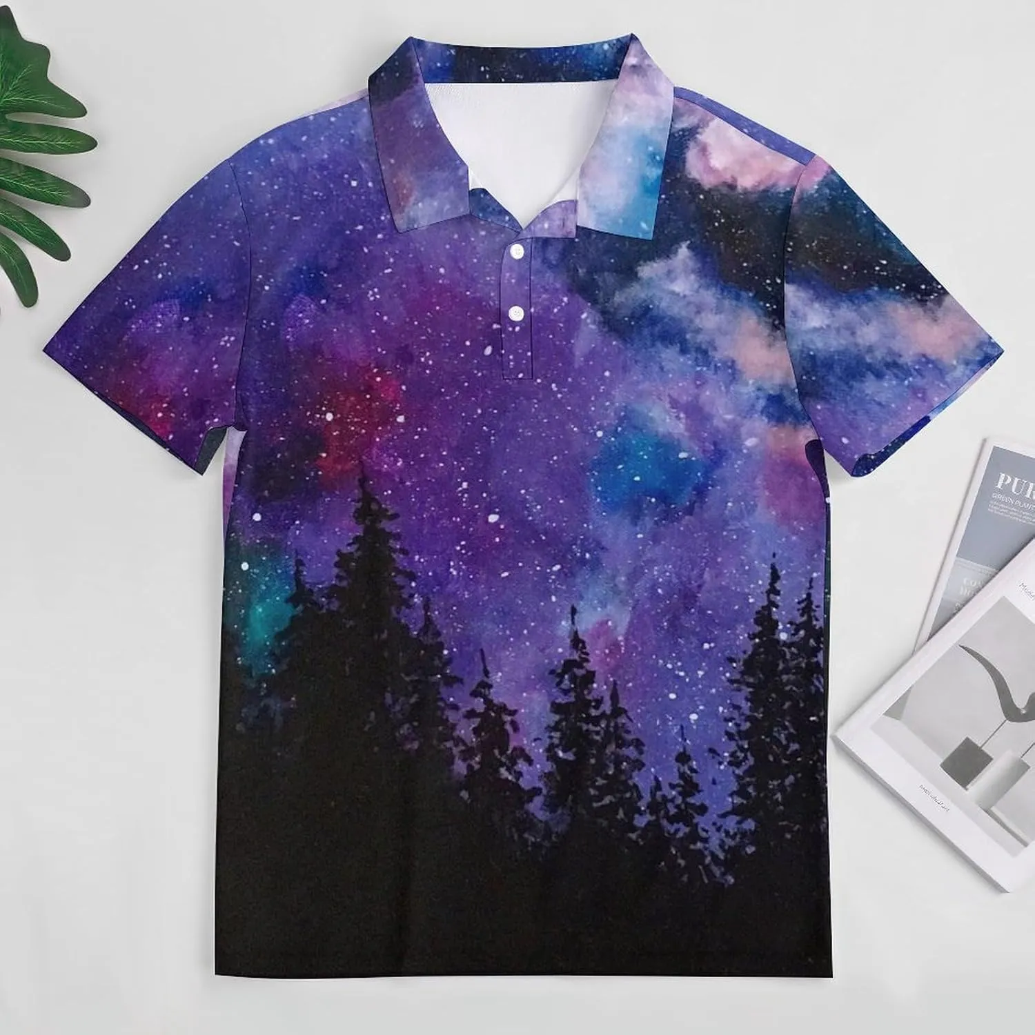 Starry Space Mens Polo Shirts Quick Dry Short Sleeve T-shirts Slim Tennis Collared Tees Tops