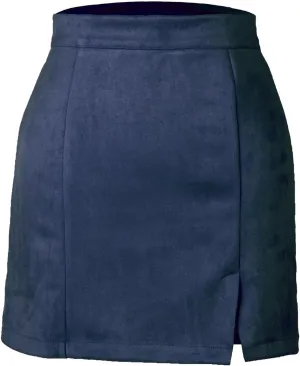 Suede Skirts for Women Side Split Mini Skirt Elastic High Waisted Work Office Business Bodycon Pencil Short Skirt