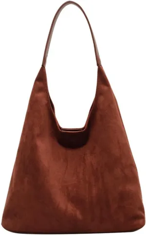 Suede Tote Bag for Women Retro Slouchy Bags Hobo Shoulder Tote Bag Large Suede Shoulder Bag for Travel College Work
