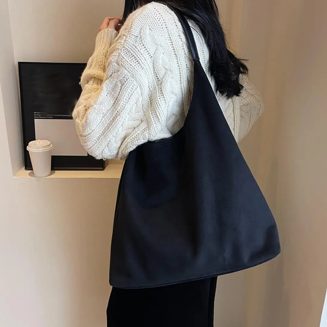 Suede Tote Bag for Women Retro Slouchy Bags Hobo Shoulder Tote Bag Large Suede Shoulder Bag for Travel College Work