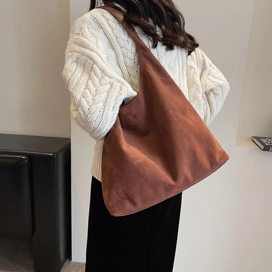 Suede Tote Bag for Women Retro Slouchy Bags Hobo Shoulder Tote Bag Large Suede Shoulder Bag for Travel College Work