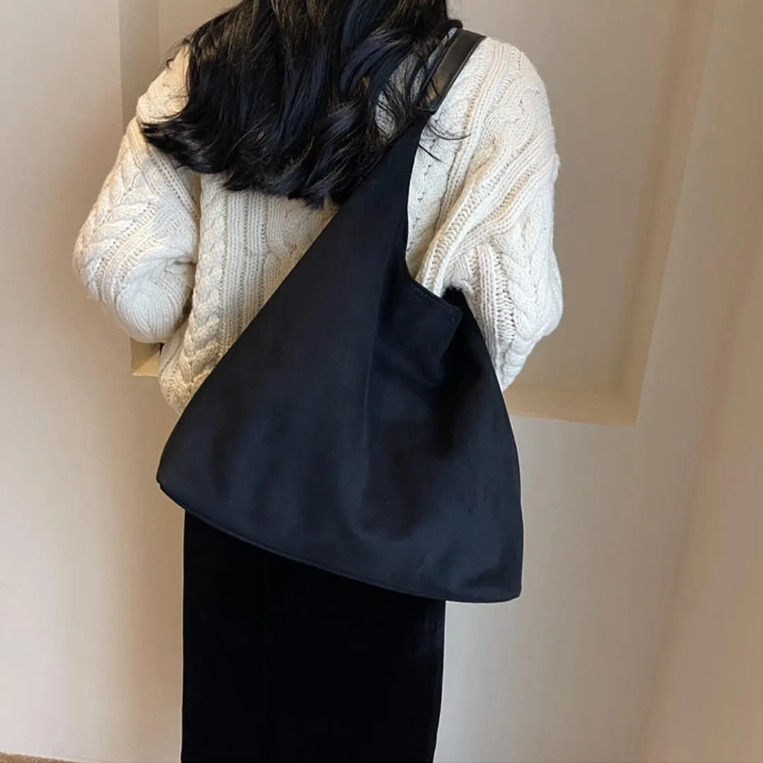 Suede Tote Bag for Women Retro Slouchy Bags Hobo Shoulder Tote Bag Large Suede Shoulder Bag for Travel College Work