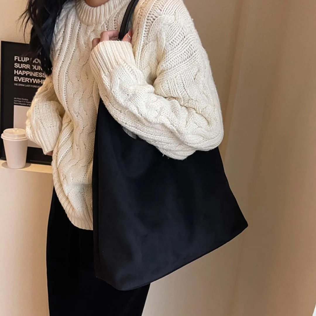 Suede Tote Bag for Women Retro Slouchy Bags Hobo Shoulder Tote Bag Large Suede Shoulder Bag for Travel College Work