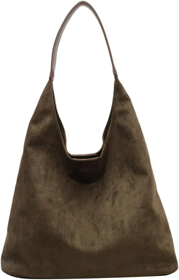 Suede Tote Bag for Women Retro Slouchy Bags Hobo Shoulder Tote Bag Large Suede Shoulder Bag for Travel College Work