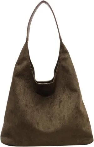 Suede Tote Bag for Women Retro Slouchy Bags Hobo Shoulder Tote Bag Large Suede Shoulder Bag for Travel College Work