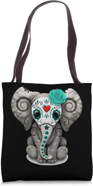 Sugar Skull Elephant Halloween Graphic Elephant Lover Tote Bag