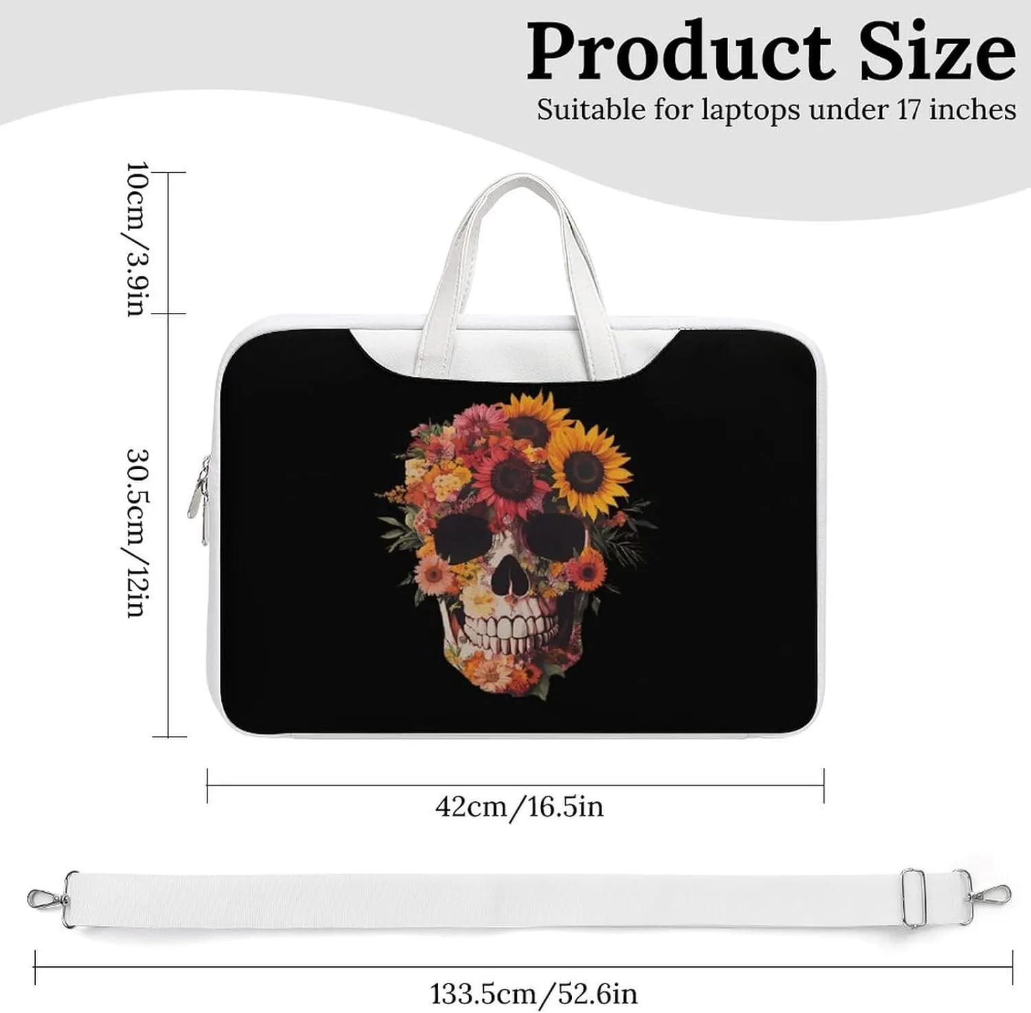 Sugar Skull Flowers Leather Bag Laptop Case Slim Water Resistant Computer Bags with Handle Briefcase for Work