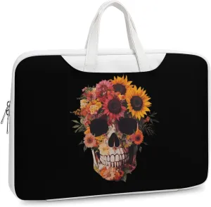 Sugar Skull Flowers Leather Bag Laptop Case Slim Water Resistant Computer Bags with Handle Briefcase for Work