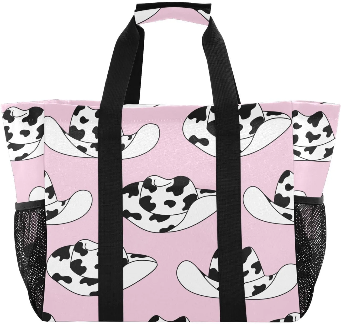 susiyo Cowgirl Hats on Pink Reusable Grocery Tote Bag Collapsible Canvas Beach Bag Large Travel Bags for Hiking Trip Pool
