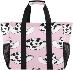 susiyo Cowgirl Hats on Pink Reusable Grocery Tote Bag Collapsible Canvas Beach Bag Large Travel Bags for Hiking Trip Pool