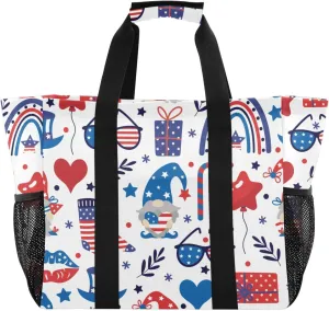 susiyo Independence Day Gnome Star Hats Reusable Grocery Tote Bag Collapsible Canvas Beach Bag Large Travel Bags for Hiking Trip Pool