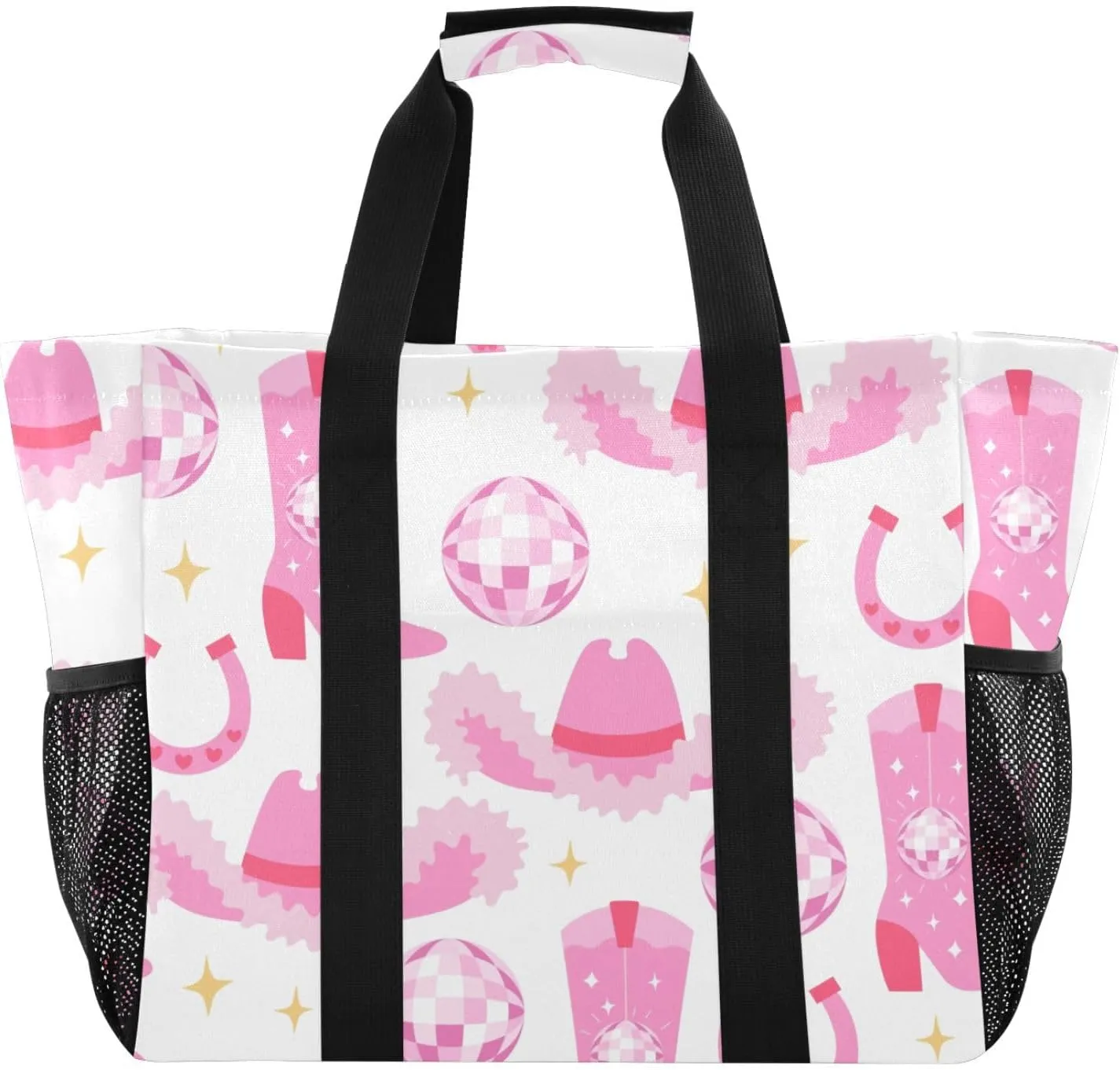 susiyo Pink Cowgirl Boots and Hats Reusable Grocery Tote Bag Collapsible Canvas Beach Bag Large Travel Bags for Hiking Trip Pool