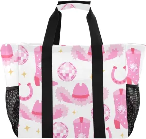 susiyo Pink Cowgirl Boots and Hats Reusable Grocery Tote Bag Collapsible Canvas Beach Bag Large Travel Bags for Hiking Trip Pool