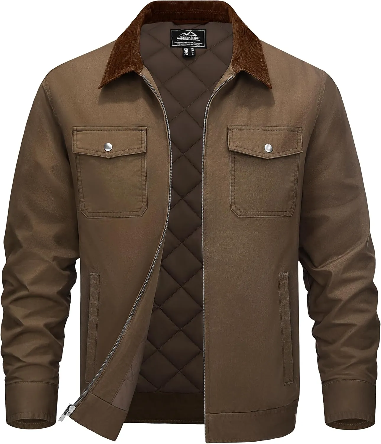 TACVASEN Men's Winter Quilted Casual Cargo Jacket Corduroy Collar Cotton Shacket with Button Pockets for Comfort and Style