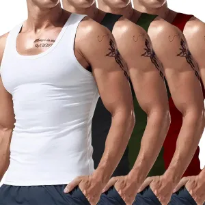 Tank Tops Men 4 Pc Big and Tall Muscle Sleeveless Shirts Compression Fit Gym Workout Oversized Summer Beach Casual Vest
