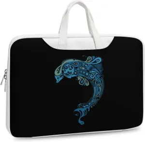 Tattoo Dolphin Totem Leather Bag Laptop Case Slim Water Resistant Computer Bags with Handle Briefcase for Work